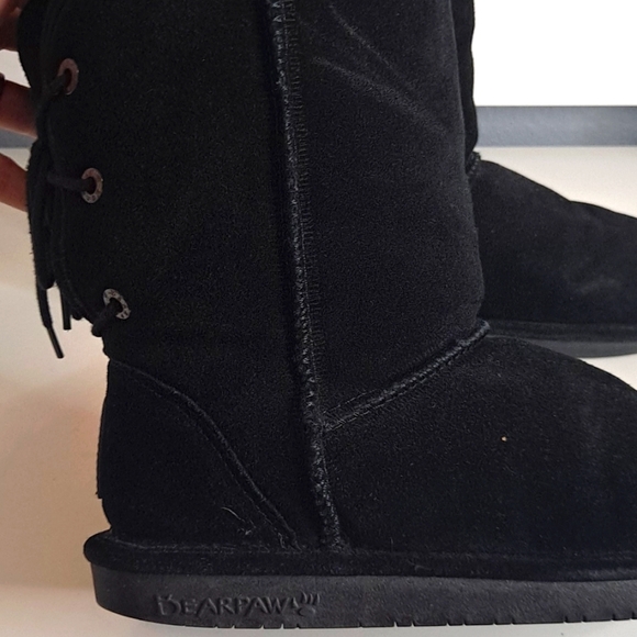 BearPaw Black Suede Slip On Boots with Sheep Skin Lining - Picture 6 of 11
